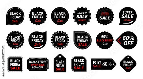 Black Friday Sale badges and labels. Retro vintage sale quality tags, labels, sale banner promotions, special offer, discount and sticker design. Vector illustration.