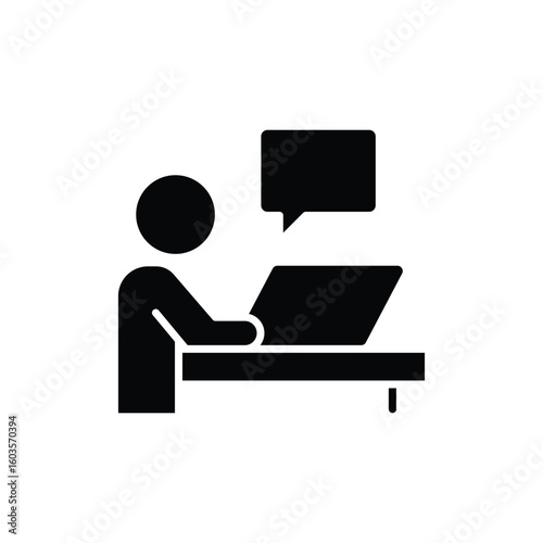 Education Laptop Studying Glyph Style Icon Solid Black Silhouette Online Education