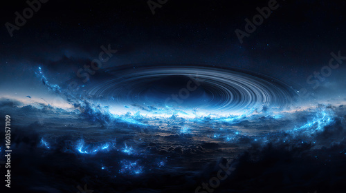 A majestic planet with glowing rings floating in a star-filled cosmic landscape.