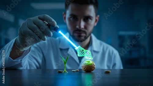 Scientist using technology to enhance plant growth process