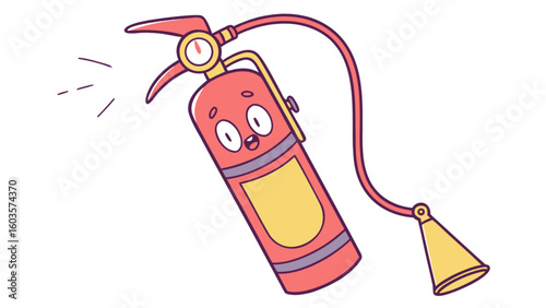 Cartoon fire extinguisher safety equipment for emergency situations and fire prevention methods guide
