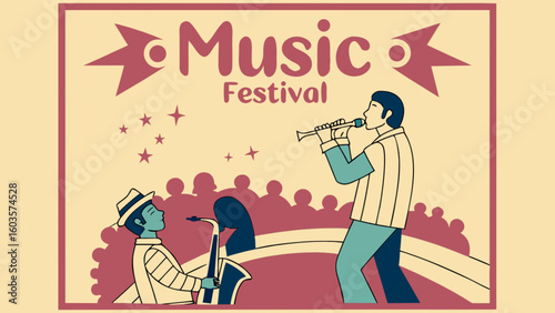 Attend the best music festival event live jazz concert with saxophone and trumpet players for a great time