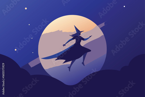 Abandoned asylum with ghost silhouettes vector illustration