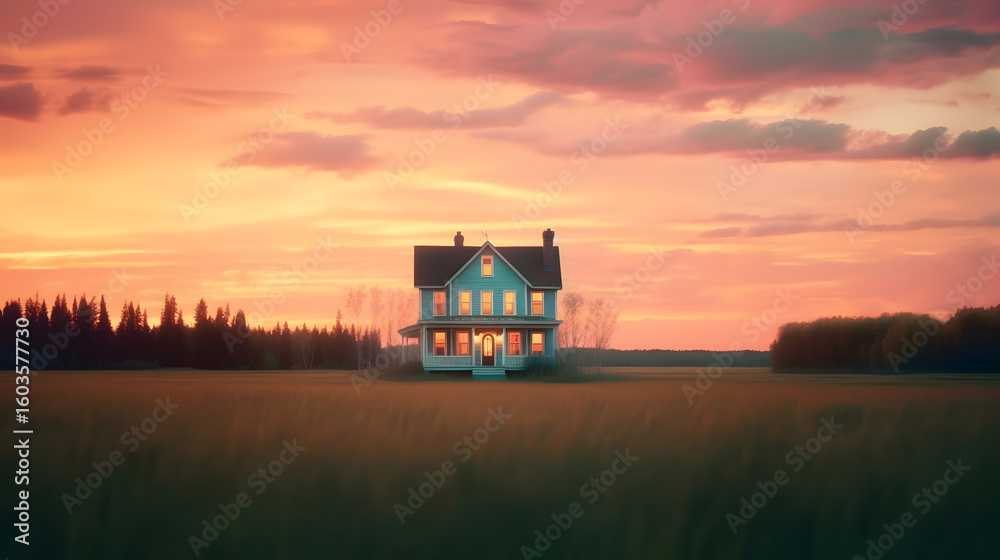 Fototapeta premium Cozy Cottage at Sunset