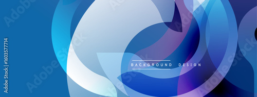 Abstract blue design features overlapping circles, creating dynamic visual effect. Modern background with text element.