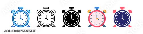 Alarm Clock Multiple Style Icon Set Collection.  