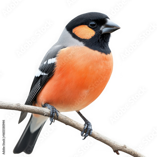 Male bullfinch perched on a branch isolated on transparent background