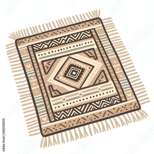 Flat Vector Woven Rug Illustration Isolated on White Background