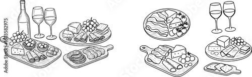Rustic European Food and Wine Illustrations – Hand-Drawn Charcuterie.