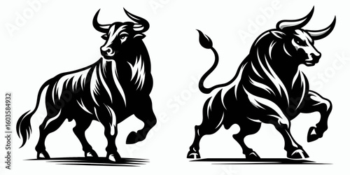 Bull swaggering confident stride. Retro Cartoon Clipart Silhouette Stock Vector Line Art Illustration. Bovine bold assurance advance a powerful animals sturdy gait and poise.