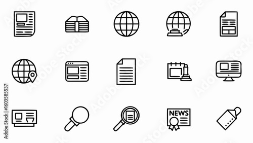 News and information icons collection for web development and graphic design projects with various elements