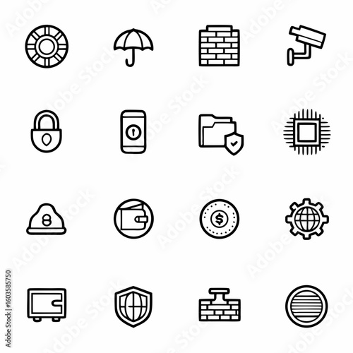Security and protection icons set vector graphic design for business and personal use in modern style