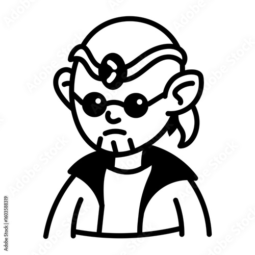 A doodle style icon depicting an alien master figure
