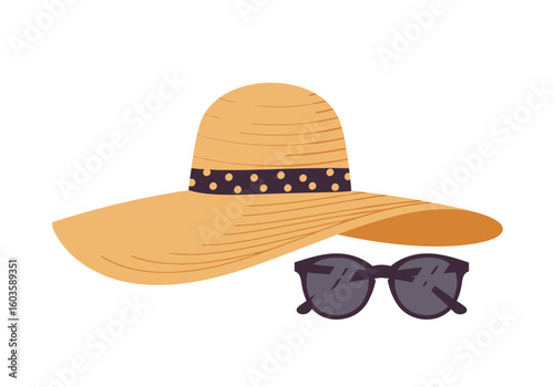 Straw hat  dark sunglasses summer essentials