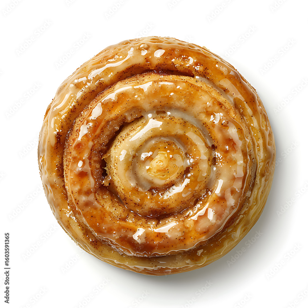 Fototapeta premium Top View of a Glazed Cinnamon Roll