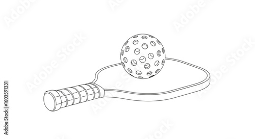 Minimal Line Art of Pickleball Paddle and Ball