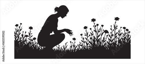 silhouette of a girl with a flower