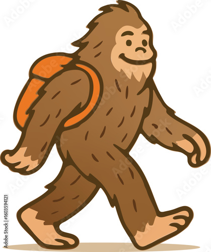 Happy Bigfoot Hiker with Backpack