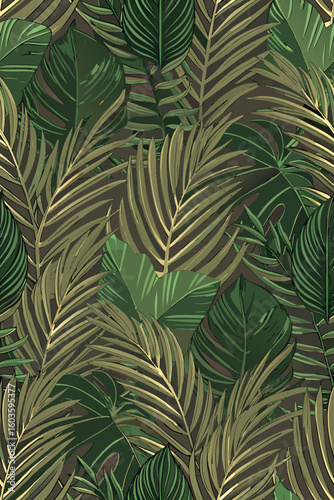 Lush jungle foliage with varied green leaves tropical