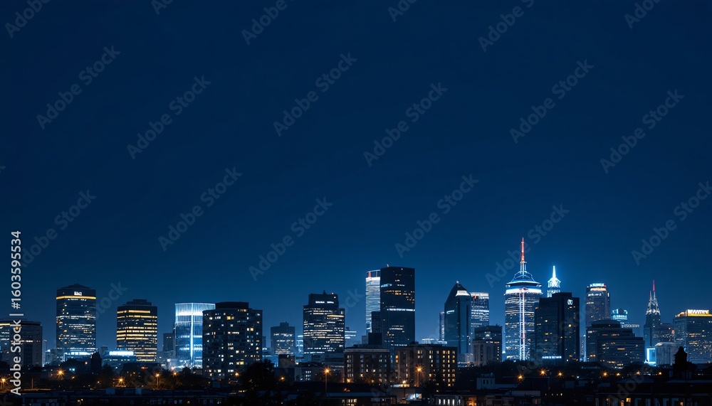 Stunning Nighttime Skyline Panorama of a Modern City Illuminated Buildings and Dark Blue Sky Stunning Nighttime Skyline Panorama of a Modern City Illuminated Buildings and Dark Blue Sky