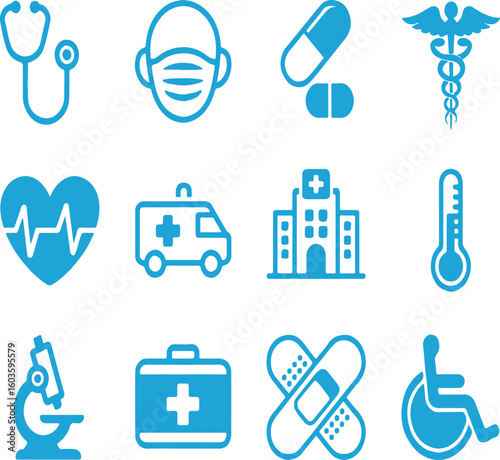 Medical Icons Representing Healthcare Related Objects and Concepts for Various Health and Medical Presentations and Visual Communication