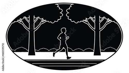 Man running through park with trees and path vector