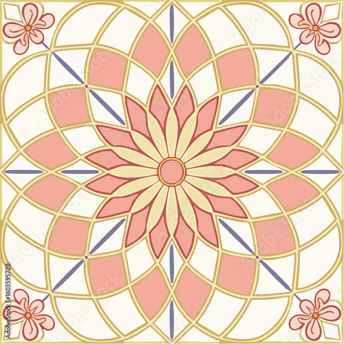 scandi rosette tile in pink and cream, layered svg featuring charming nordic floral motif with delicate folk art style