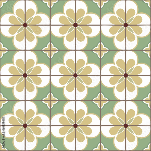 scandi floral sprig tile in forest green and cream, minimalist nordic folk art pattern, layered svg for cozy natural decor