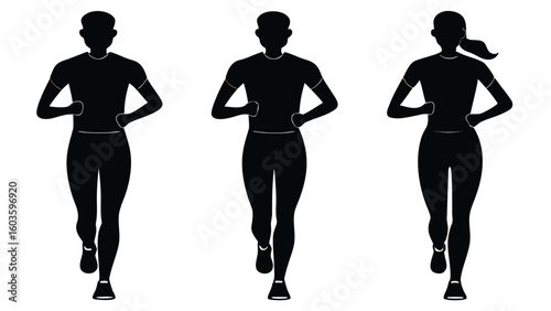 Silhouettes of runners in motion running athletes