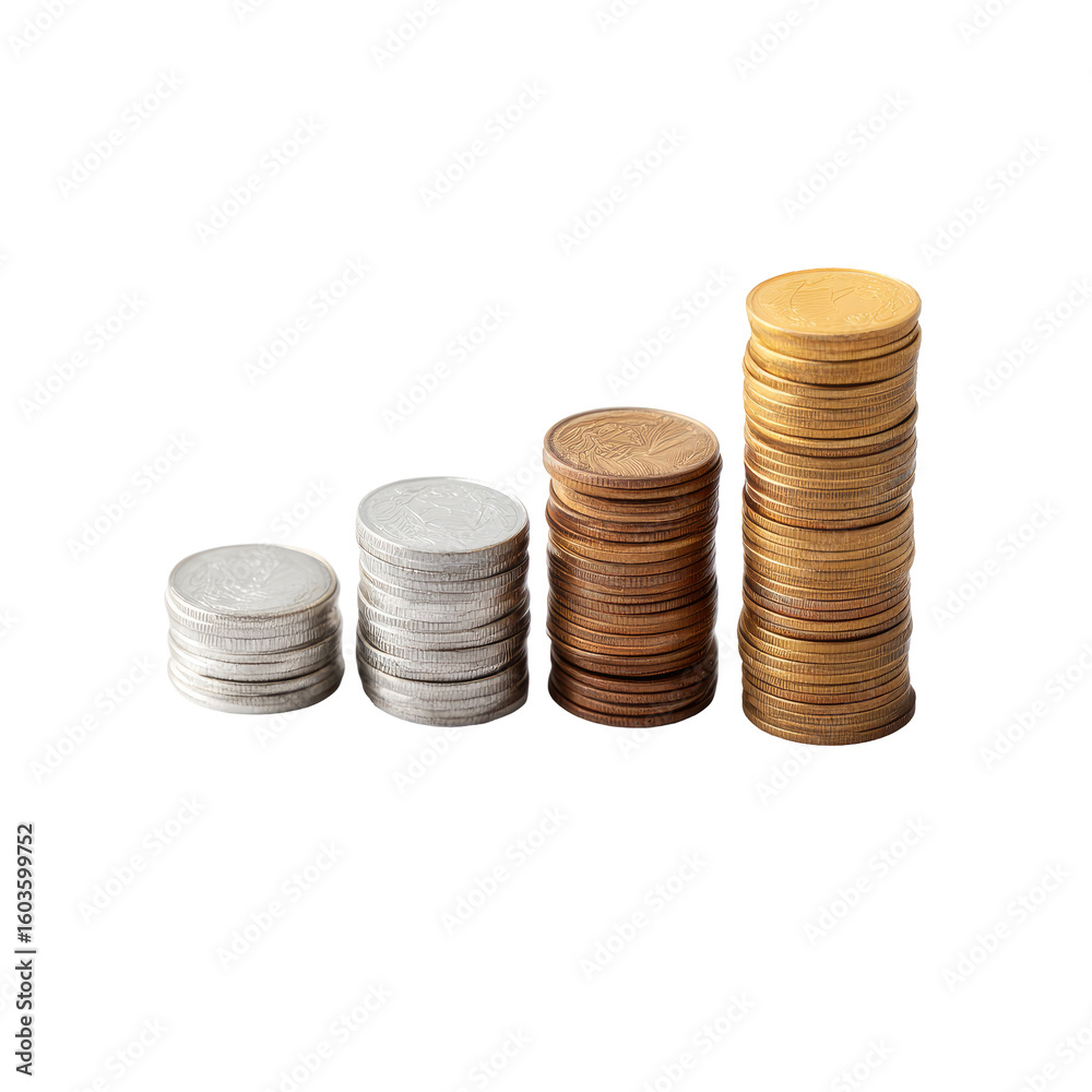 Stacked coins forming a rising graph Stacked coins forming a rising graph