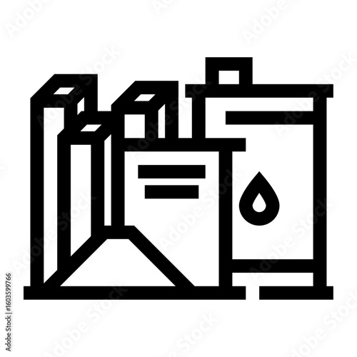 Icono de materia prima. Insumos de sacos, barriles y madera. Recursos para la producción y almacenamiento de procesos industriales. Ilustración vectorial 