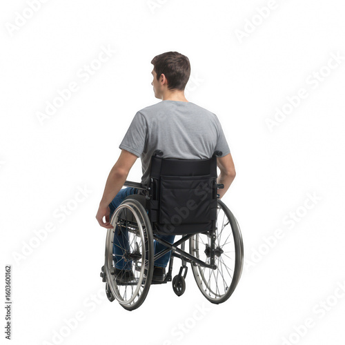 back view of man sit on wheelchair PNG, disabled person back view,  back view sitting man, wheelchair patient