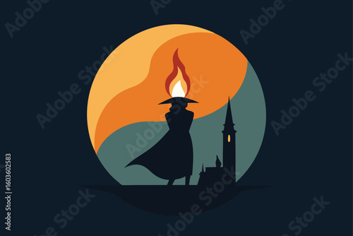 Haunted table set with flickering candlelight vector illustration