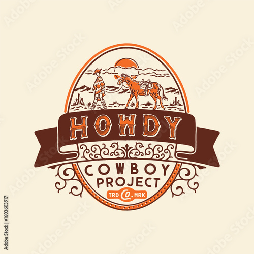 cowboy illustration howdy graphic desert design western badge logo vintage