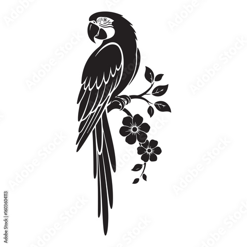Parrot Perched on Floral Branch
