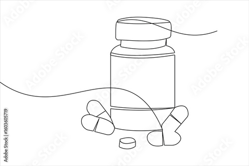 Medicine capsules open continuous one line drawing vector minimalist style outline illustration
