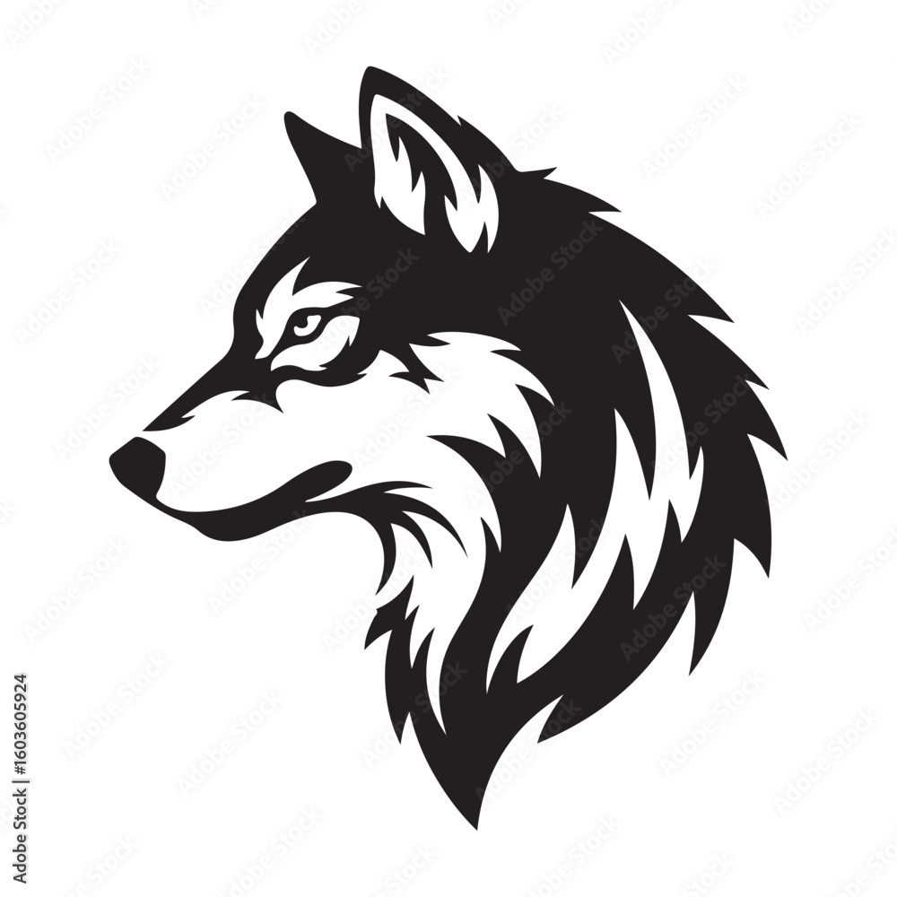 Obraz premium Black Silhouette of a Wolf's Head in Profile