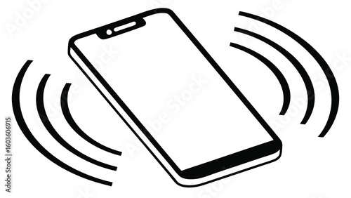 Black and white icon of a ringing smartphone mobile phone