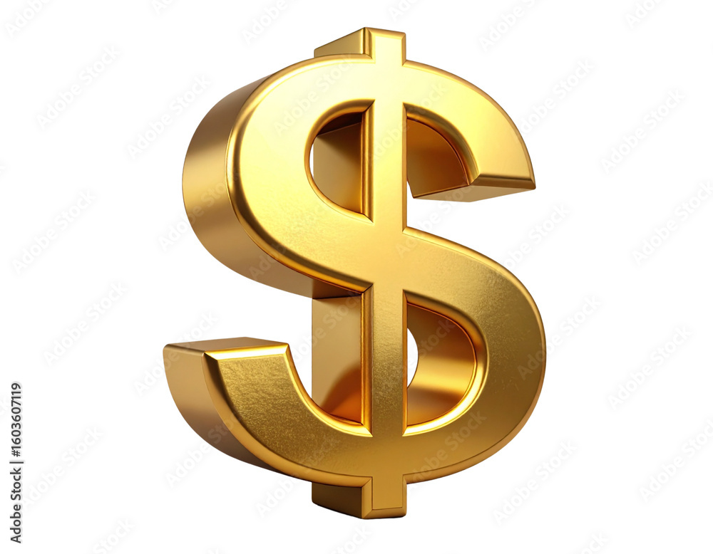 Shiny Golden Dollar Sign in 3D Perspective with Reflections on Transparent Background Shiny Golden Dollar Sign in 3D Perspective with Reflections on Transparent Background
