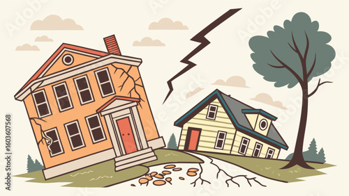Earthquake damage insurance claim houses cracked foundation disaster relief property loss and financial crisis