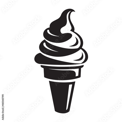 Black and White Soft Serve Ice Cream Cone
