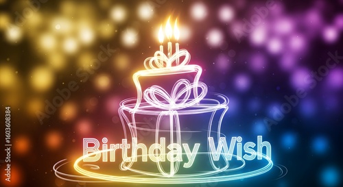 Happy Birthday Wish greeting with magical glowing light trails