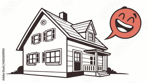 House illustration with happy face bubble for real estate and home design related projects and designs