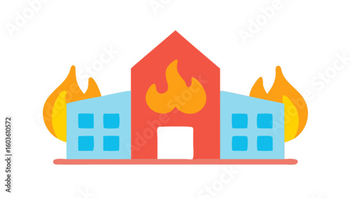 Burning building fire disaster emergency safety danger insurance risk management protection hazard concept