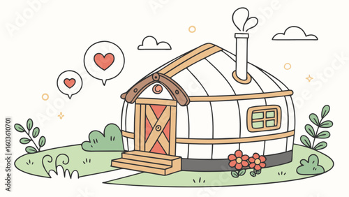 Cute yurt illustration vector graphic download for nomadic home living and camping lifestyle design element