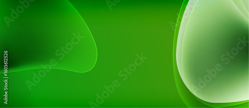 Abstract green background. Smooth curves create flowing shapes, light reflecting softly. Minimalist design, vibrant color palette.