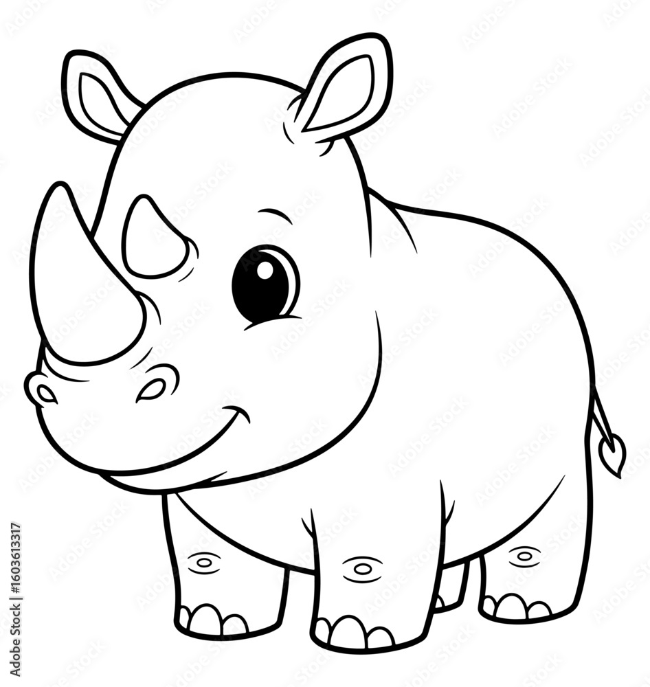 Fototapeta premium Cute Cartoon Rhinoceros Outline Drawing