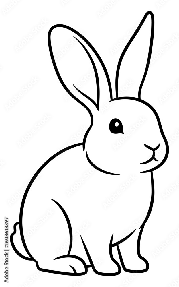 Obraz premium Black and White Line Art Illustration of a Seated Rabbit
