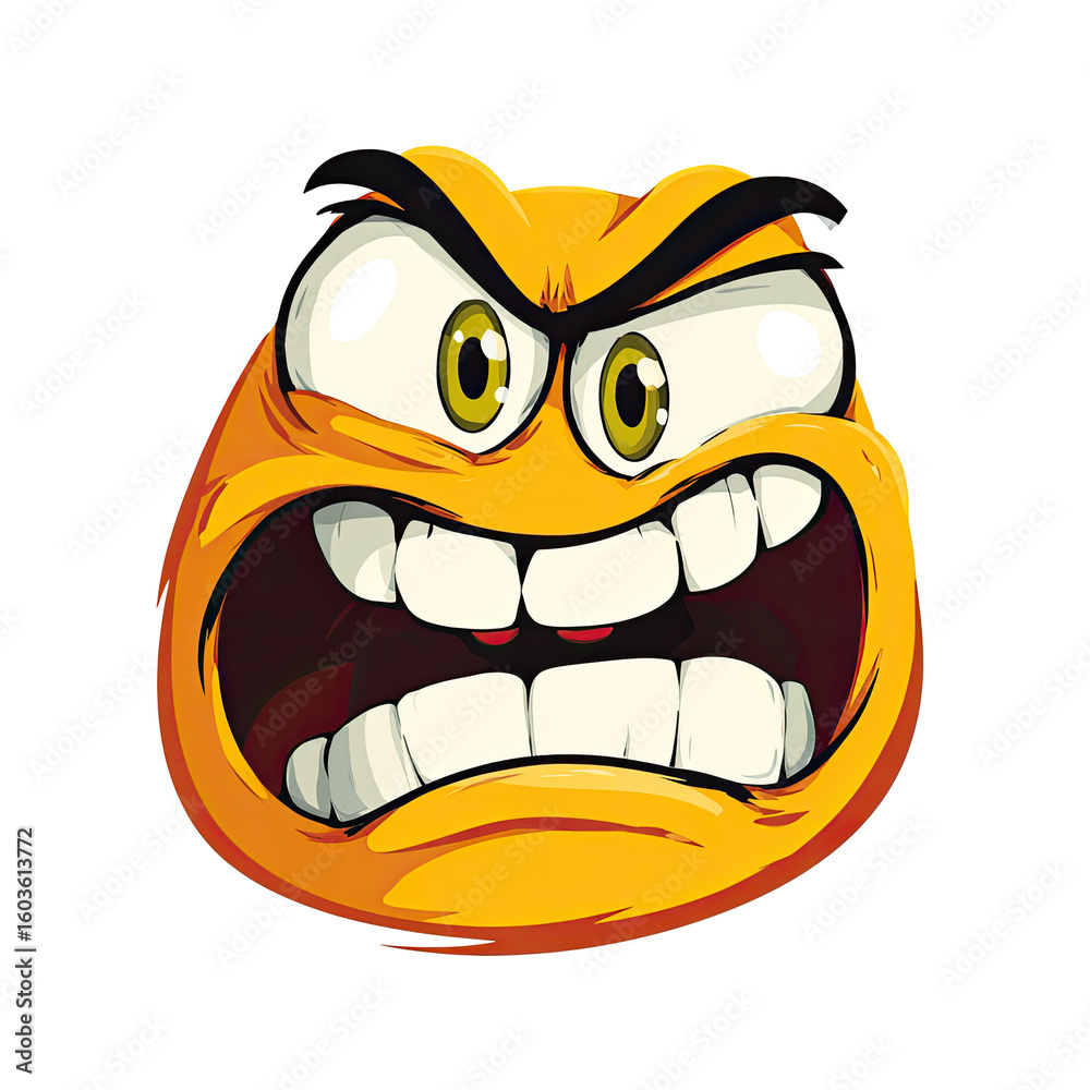 Fototapeta premium Angry orange cartoon face with wide-open mouth