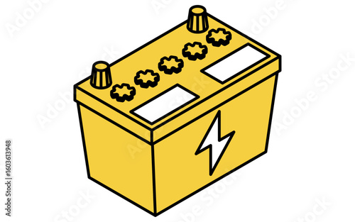 Car battery simple isometric line icon with terminals and handles
